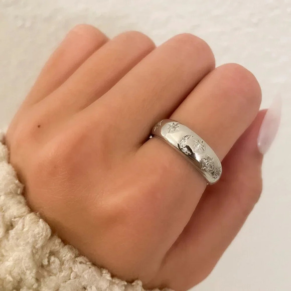 Jewelry - 925 Sterling Silver Moon & Star Ring Silver Ring Band Celestial Ring Moon Ring